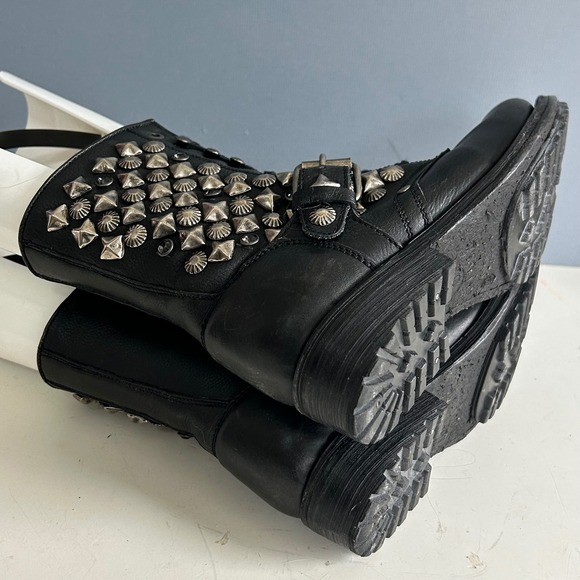 Ash Combat Boots women's size 37.5 / 7.5 Black Leather Studded Buckle Moto Punk - Picture 8 of 12